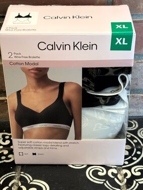 Calvin Klein 2-Pack Cotton Modal Wire-Free Bralettes - Black & White